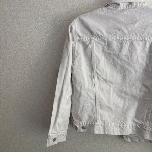 Old Navy‎ White Denim Jacket Womens Size L Button Front Long Sleeve Jean Coat - Picture 8 of 9